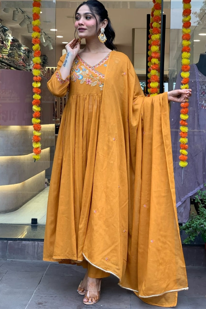 Cotton Embroidered Straight Kurta Set for Women
