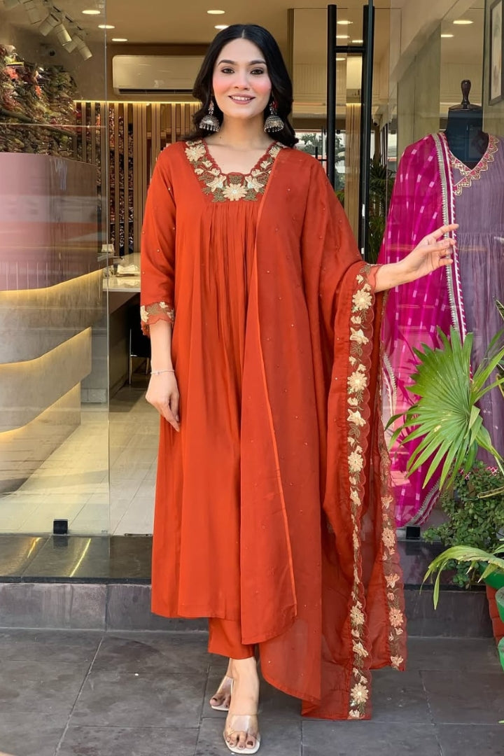 Red Cotton Straight Kurta Set for Women