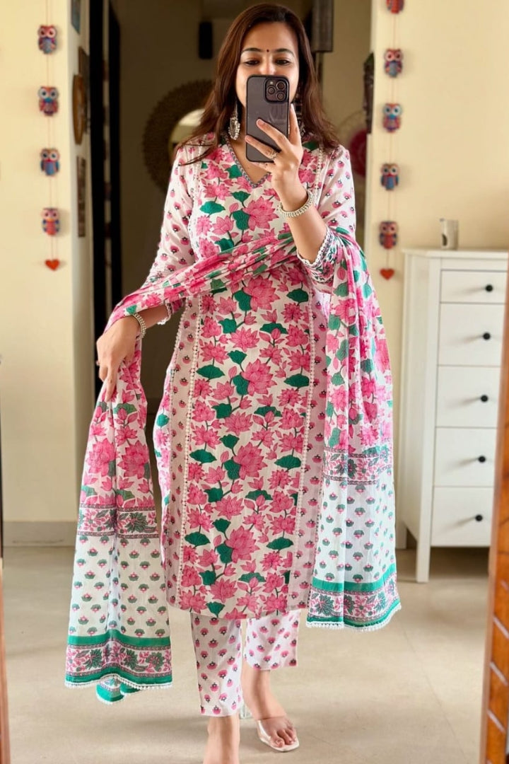 Cotton Printed Straight Kurta Set for Women