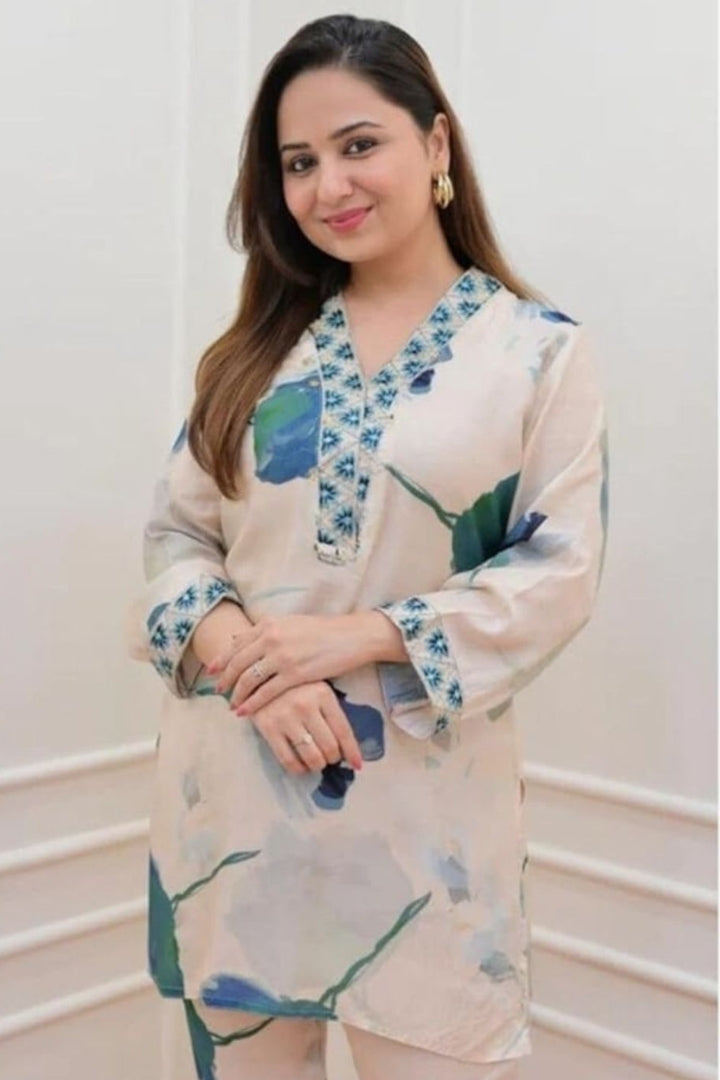 Trendy Color Digital Printed Cotton Co-Ord Set For Women