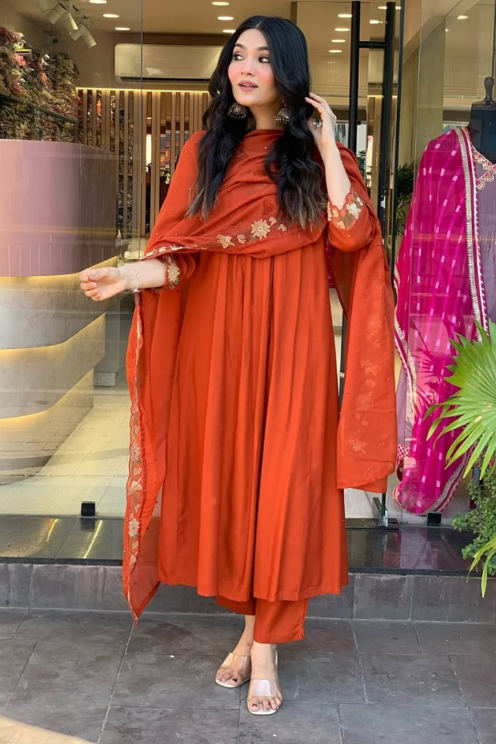 Red Cotton Straight Kurta Set for Women