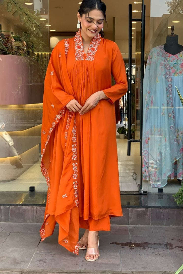 Cotton Embroidered Print Straight Kurta Set for Women