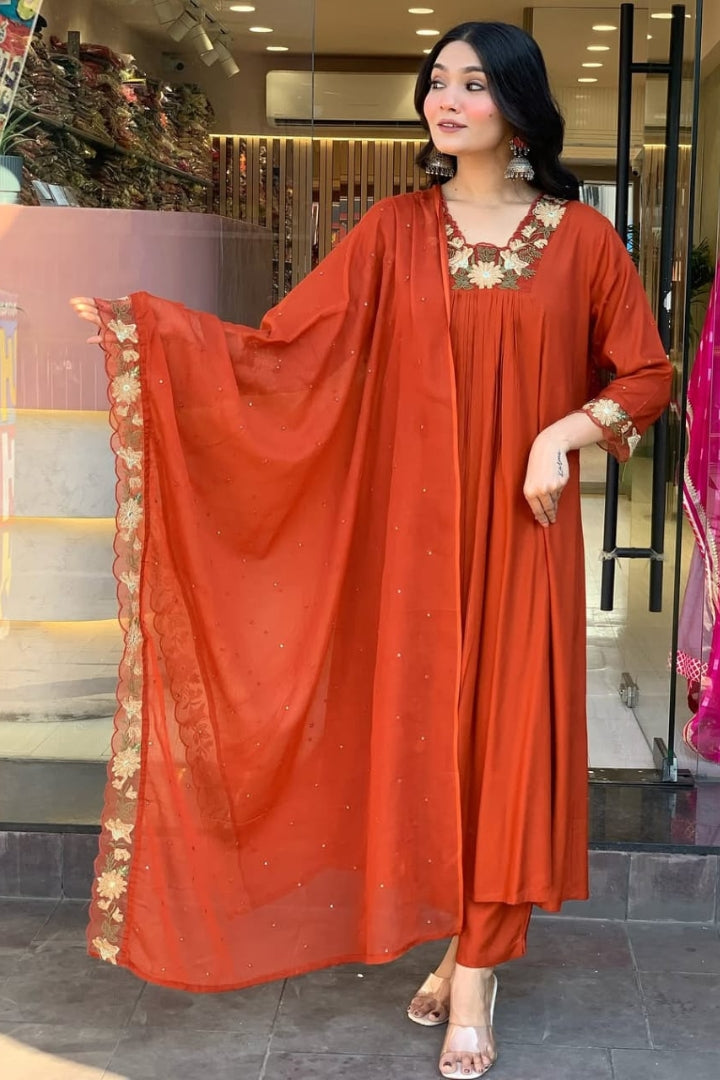 Red Cotton Straight Kurta Set for Women