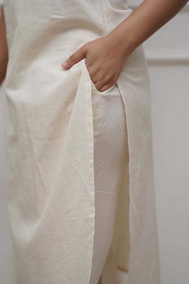 Real Mirror Work With Dori Embroidered White Cotton Co-Ord Set For Women