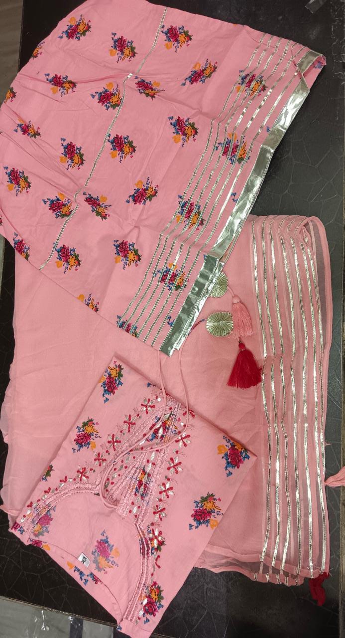 Cotton Embroidered Flower Print Straight Kurta Set for Women