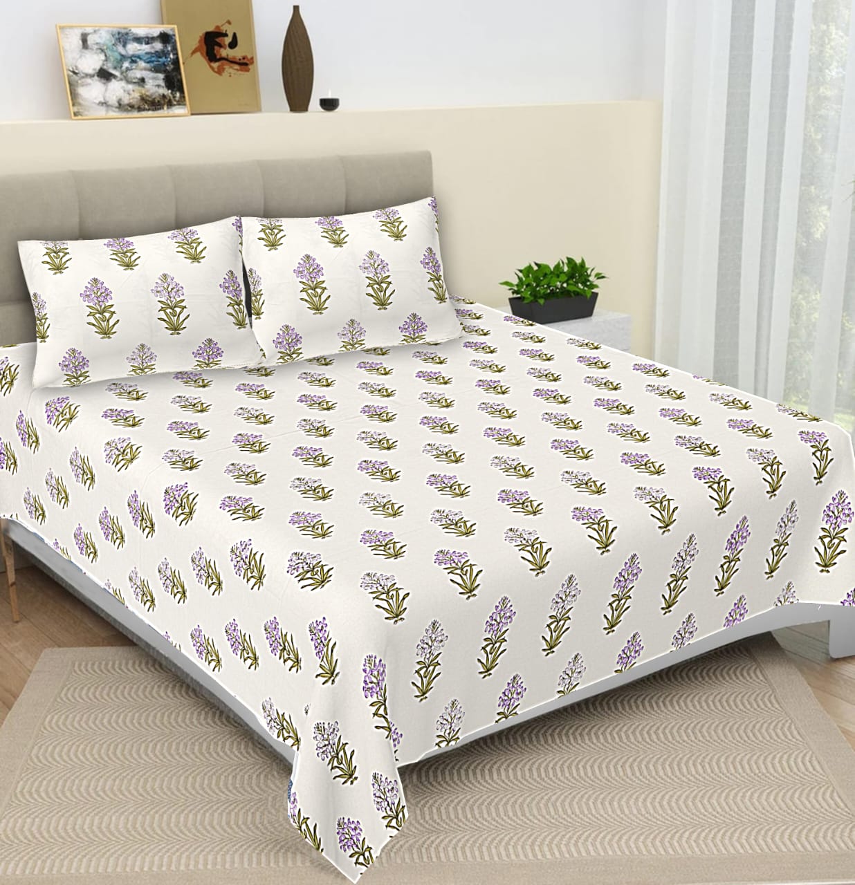 Cotton Bedsheet 108x108 Size Printed Double Bed Bedsheet King Size Bedsheet with 2 Pillow Covers