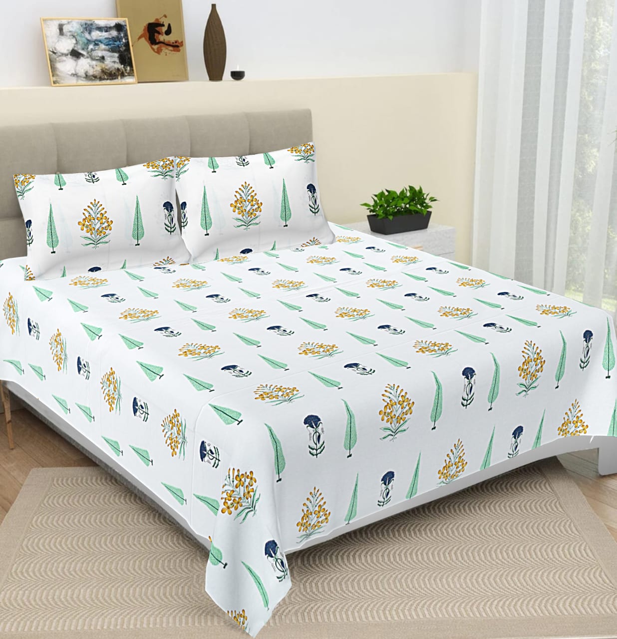 Cotton Bedsheet 108x108 Size Printed Double Bed Bedsheet King Size Bedsheet with 2 Pillow Covers (Copy)