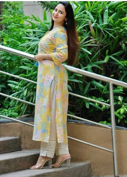 Women's Cotton Rayon Printed Straight Kurta for Woman