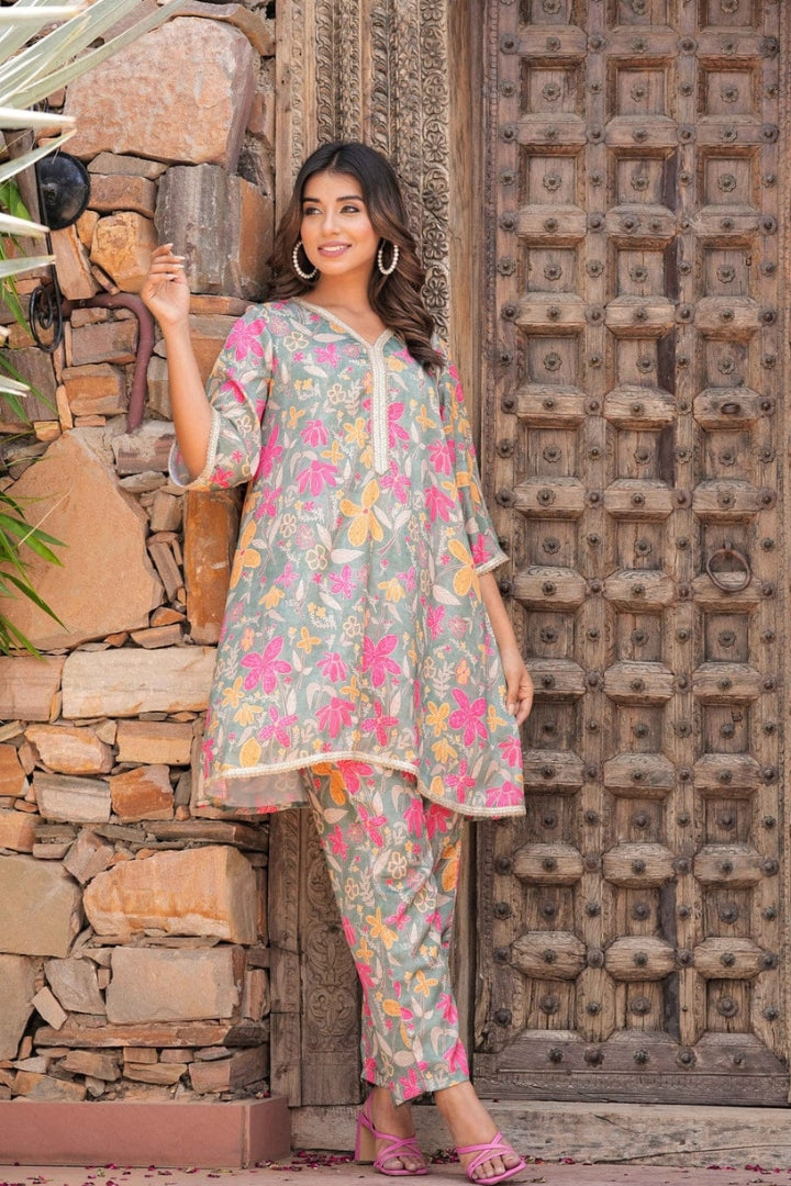 Floral Pattern Printed Cotton Co-Ord Set For Women