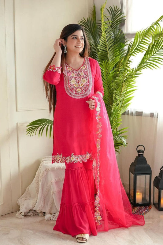 Cotton Embroidered Flower Print Straight Kurta Set for Women