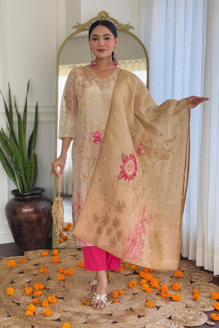 Premium Color Printed Cotton Kurta Set For Women