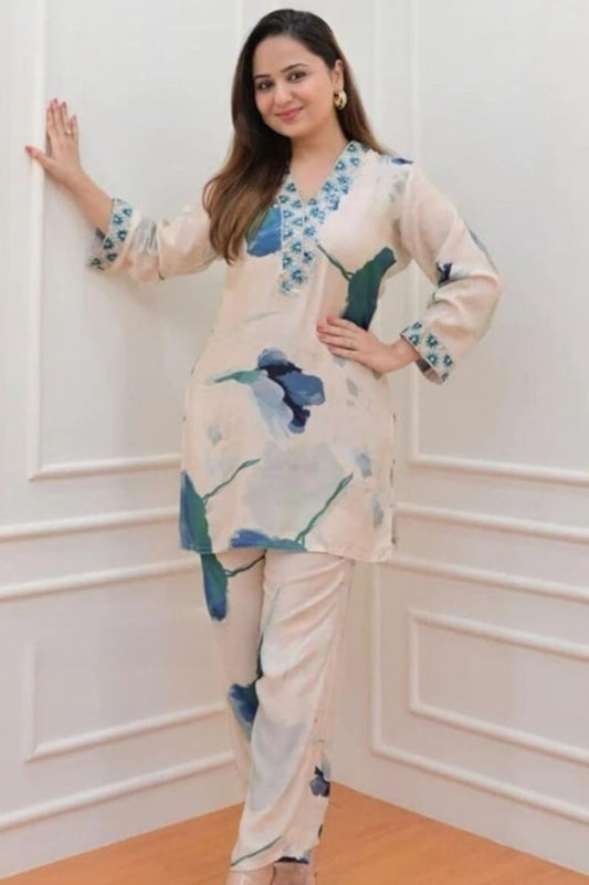 Trendy Color Digital Printed Cotton Co-Ord Set For Women