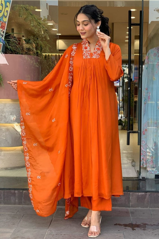 Cotton Embroidered Print Straight Kurta Set for Women