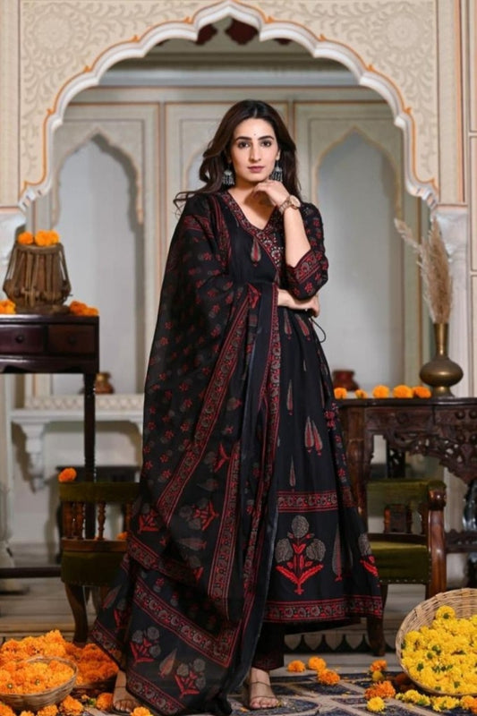 Cotton Flower Printed Straight Kurta Set for Women