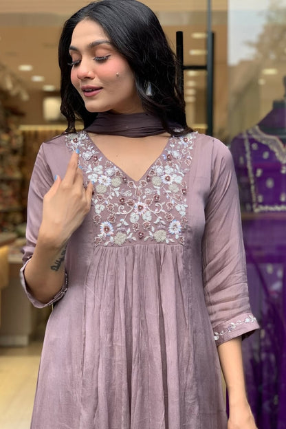 Cotton Embroidered Flower Print Straight Kurta Set for Women
