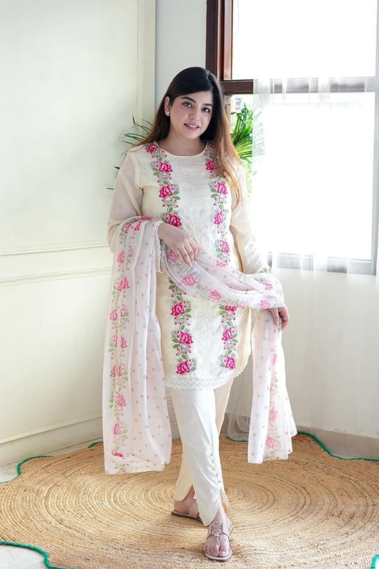 Cotton Embroidered Straight Kurta Set for Women
