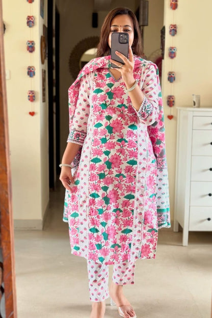 Cotton Printed Straight Kurta Set for Women