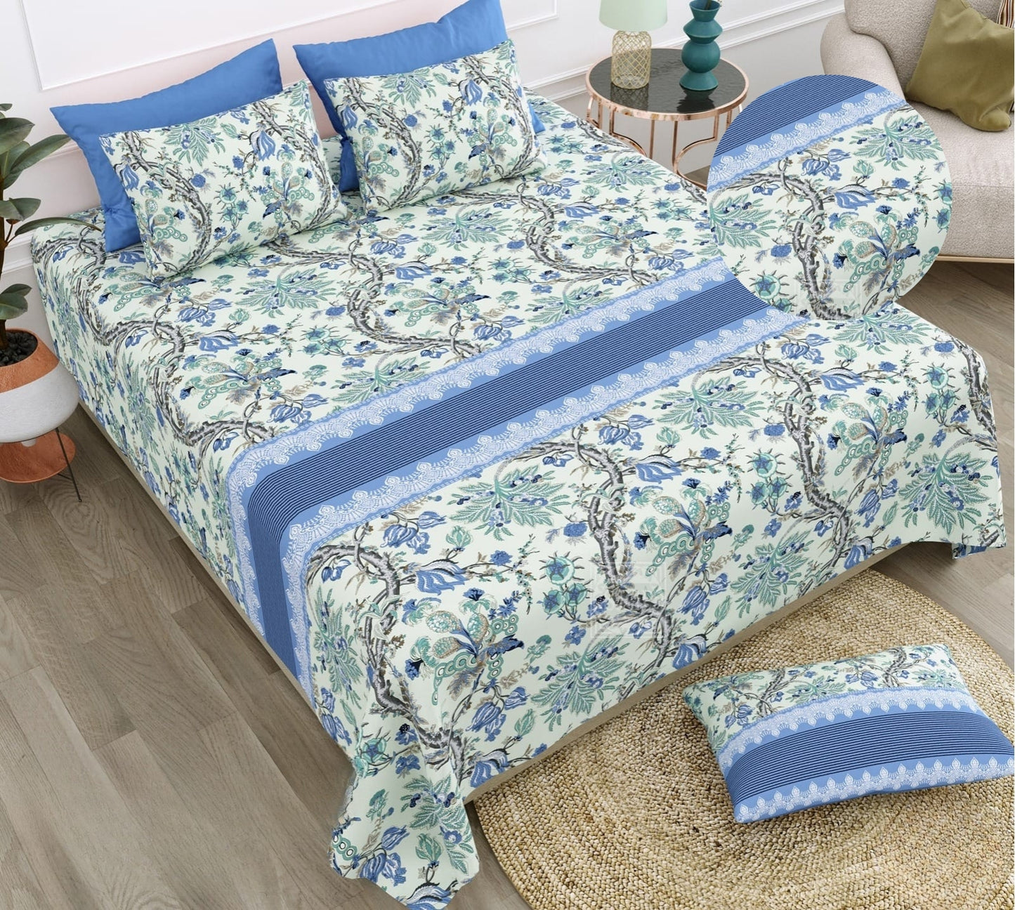 Cotton Bedsheet 72x100 Size Printed Bed Bedsheet King Size Bedsheet with 2 Pillow Covers