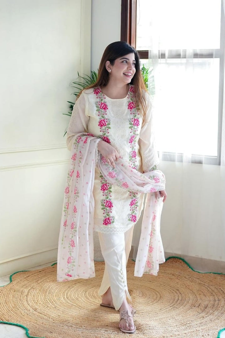 Cotton Embroidered Straight Kurta Set for Women