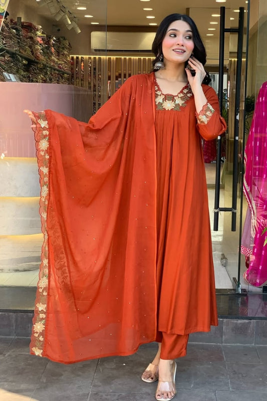 Red Cotton Straight Kurta Set for Women
