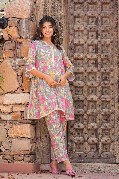Floral Pattern Printed Cotton Co-Ord Set For Women
