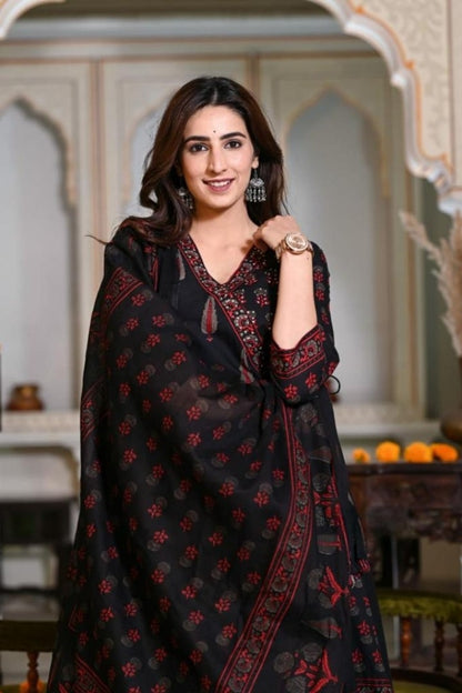 Cotton Flower Printed Straight Kurta Set for Women