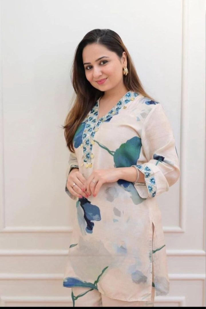 Trendy Color Digital Printed Cotton Co-Ord Set For Women