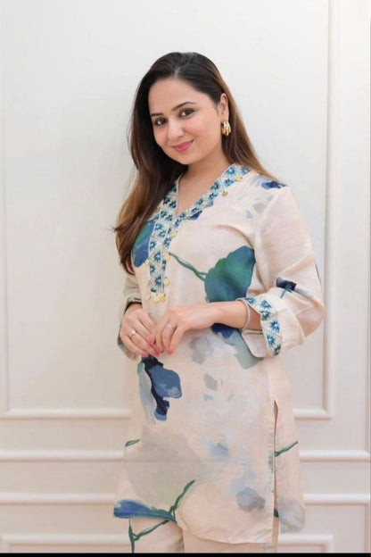 Trendy Color Digital Printed Cotton Co-Ord Set For Women