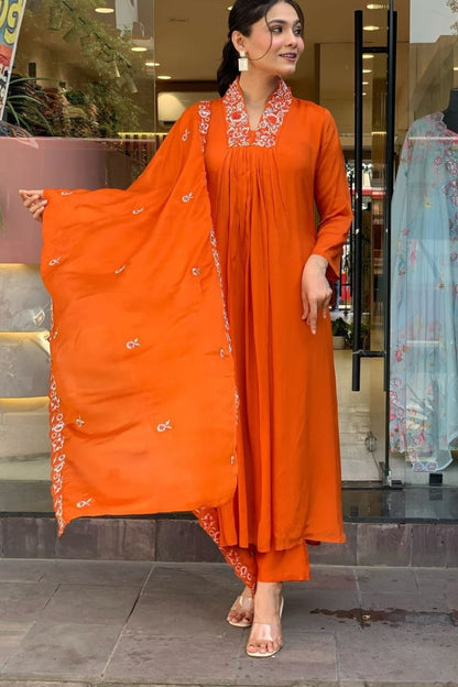Cotton Embroidered Print Straight Kurta Set for Women