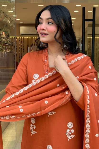 Cotton Flower Printed Straight Kurta Set for Women