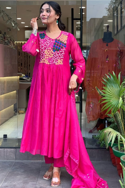 Cotton Embroidered Straight Kurta Set for Women