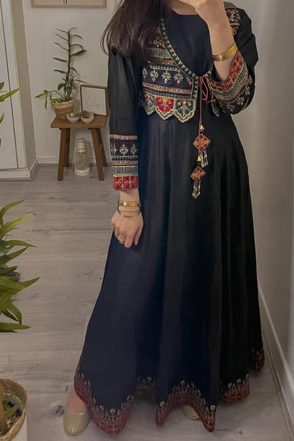 Cotton Embroidered Black Straight Kurta Set for Women