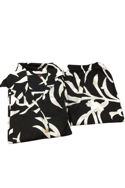 Printed Black Pattern Cotton Co-Ord Set For Women