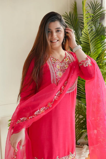 Cotton Embroidered Flower Print Straight Kurta Set for Women