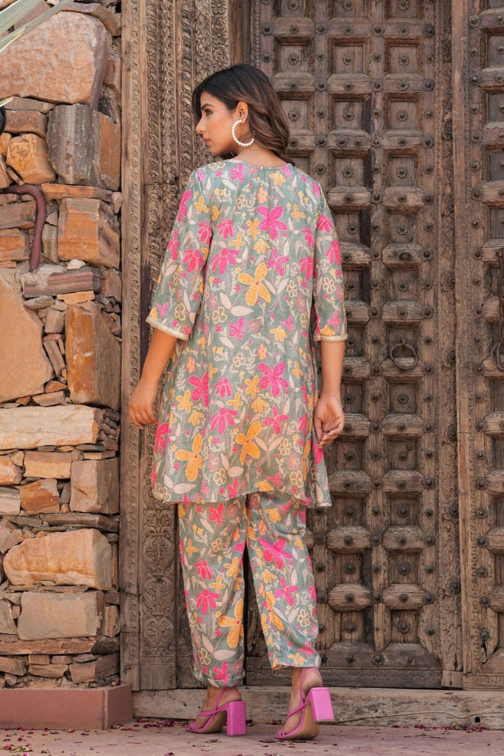 Floral Pattern Printed Cotton Co-Ord Set For Women