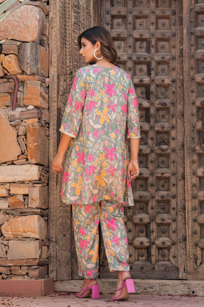 Floral Pattern Printed Cotton Co-Ord Set For Women