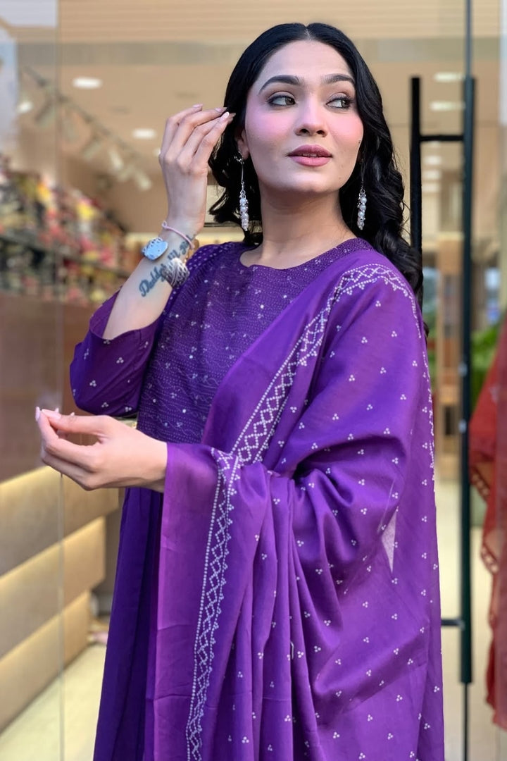 Cotton Purple Straight Kurta Set for Women