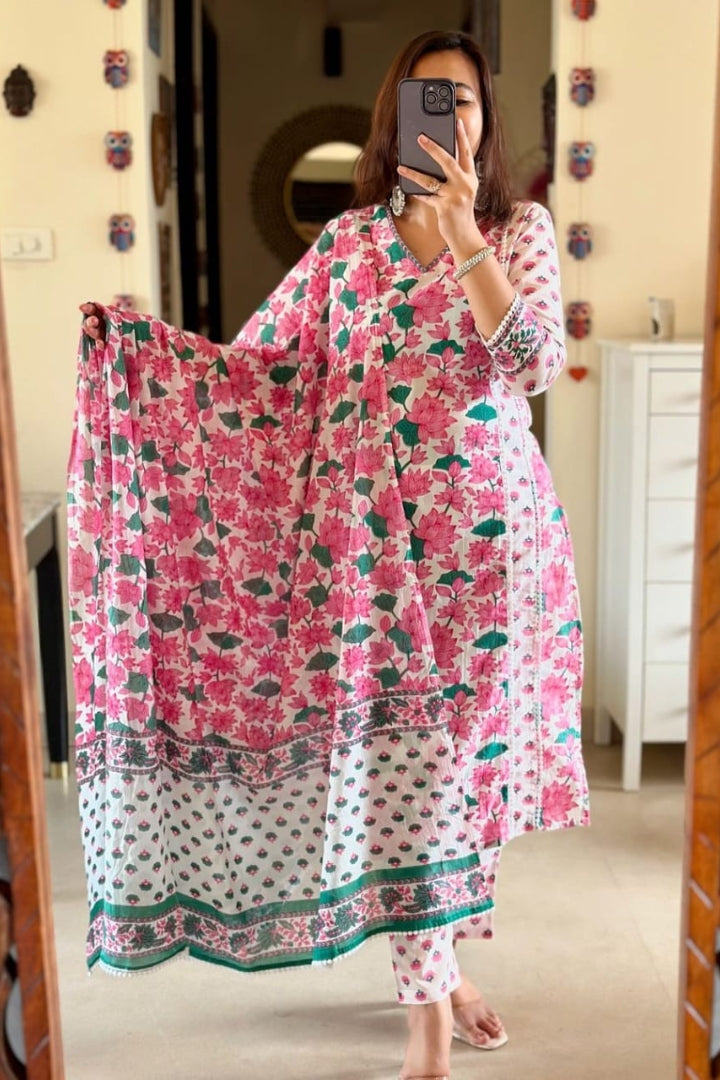 Cotton Printed Straight Kurta Set for Women
