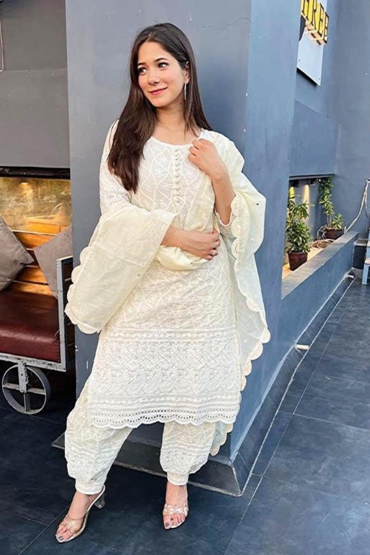 Cotton Chickankari Embroidery Straight Kurta Set for Women