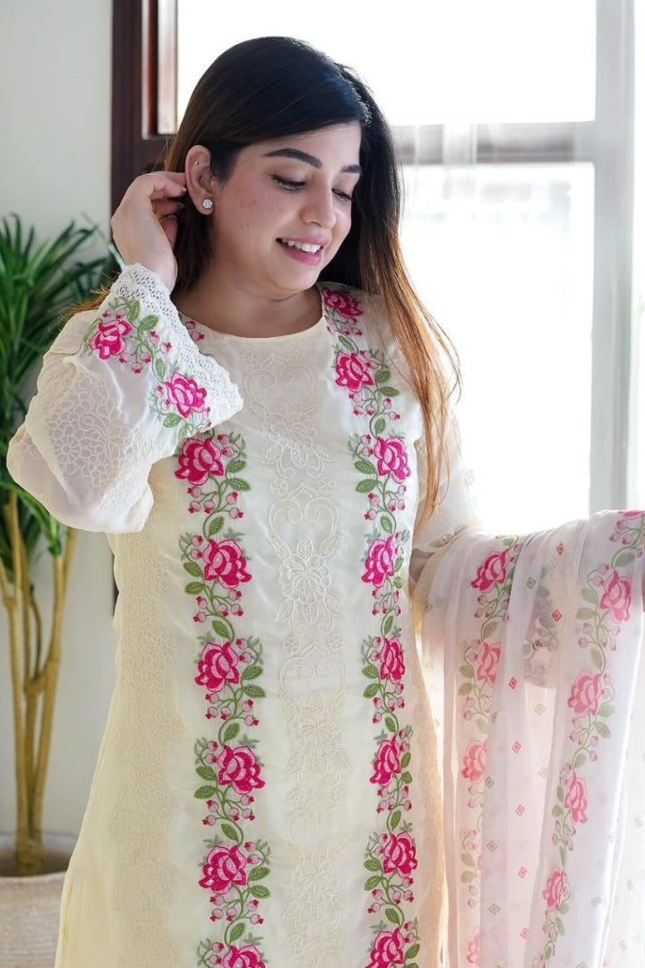 Cotton Embroidered Straight Kurta Set for Women