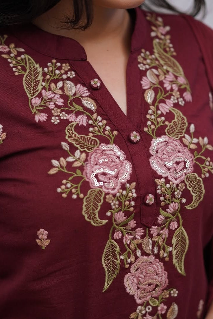Cotton Embroidered Flower Print Straight Kurta Set for Women