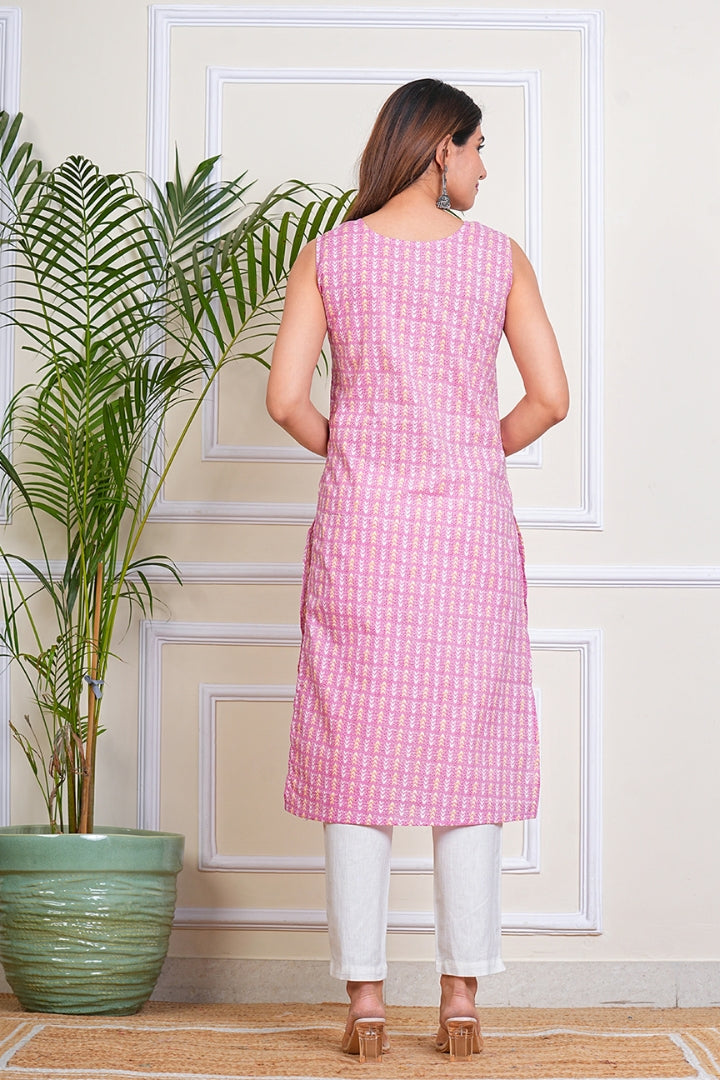 Women's Cotton Printed Straight Sleeveless Kurta for Woman