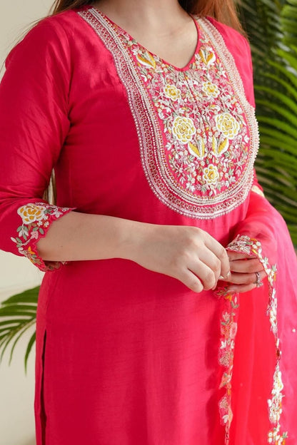 Cotton Embroidered Flower Print Straight Kurta Set for Women