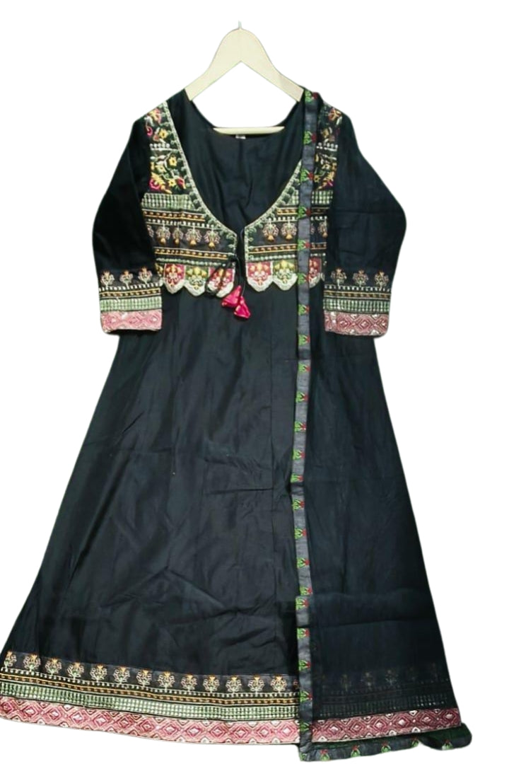Cotton Embroidered Black Straight Kurta Set for Women