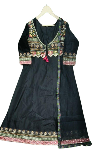 Cotton Embroidered Black Straight Kurta Set for Women