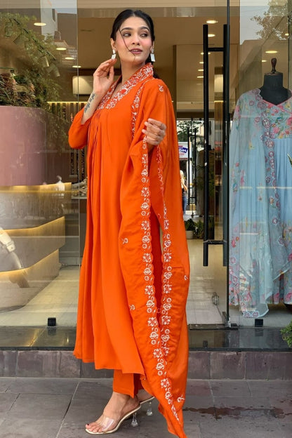 Cotton Embroidered Print Straight Kurta Set for Women