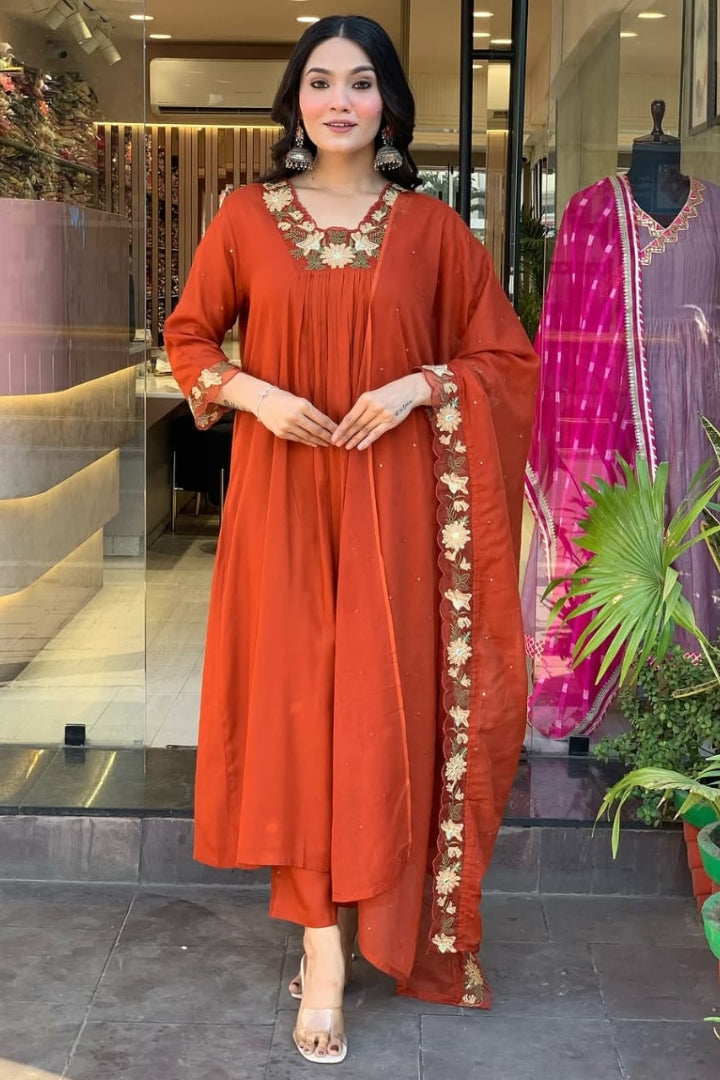 Red Cotton Straight Kurta Set for Women