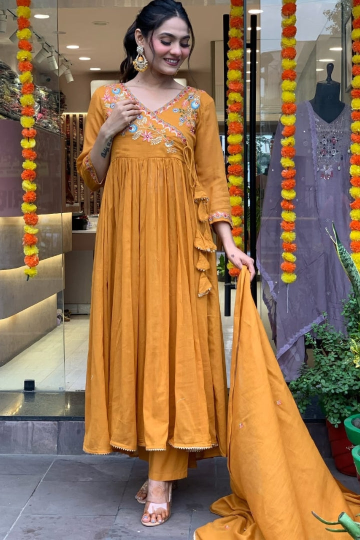 Cotton Embroidered Straight Kurta Set for Women