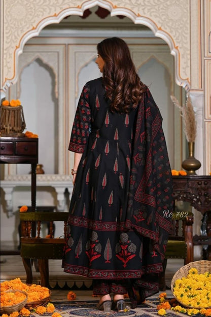 Cotton Flower Printed Straight Kurta Set for Women