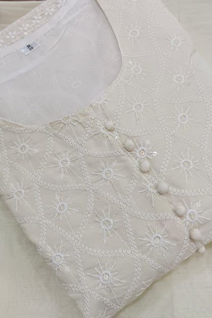 Cotton Chickankari Embroidery Straight Kurta Set for Women